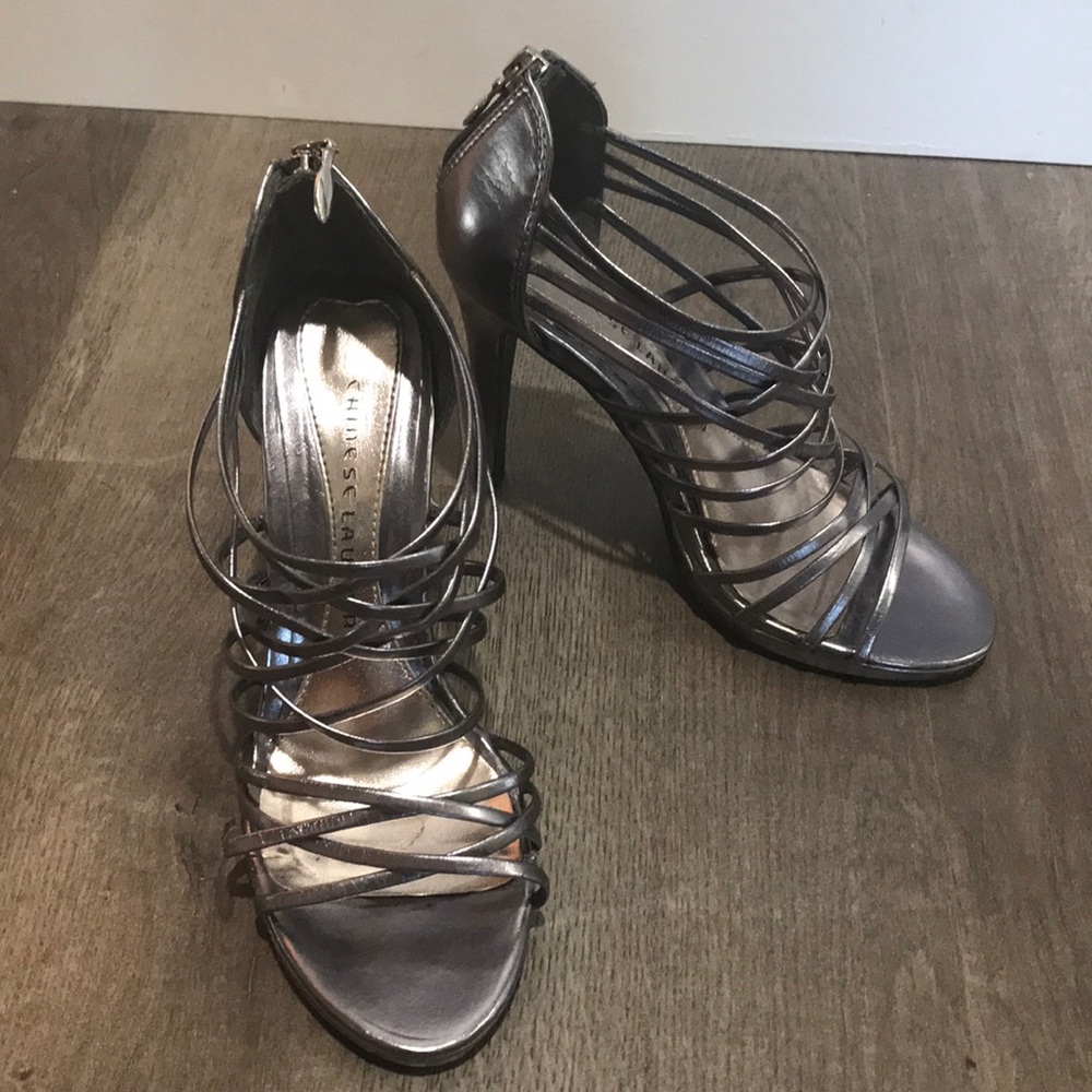 Silver Chinese Laundry strapping heels